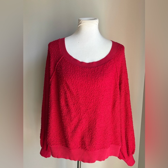 Free People Found My Friend Balloon Sleeve Sweater In Vibrant Red Hue Size M - Picture 2 of 16
